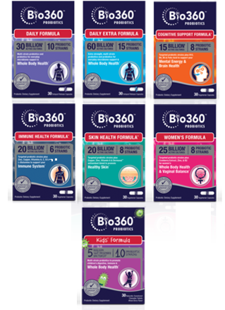 Bio360 probiotics product boxes